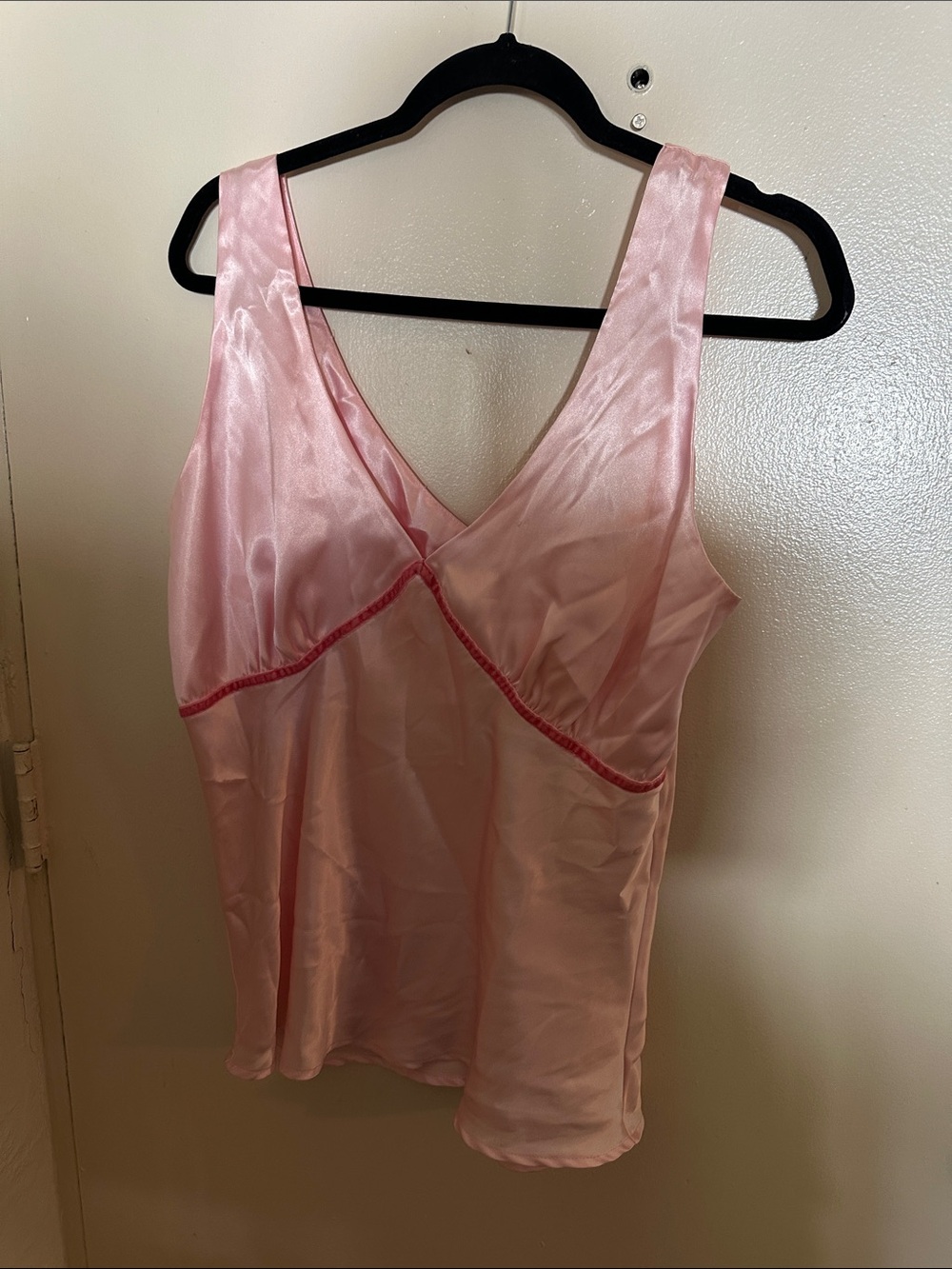 VTG Dressbarn Pink Satin Chemise Sleepshirt V-Neck Sleeveless Lightweight L